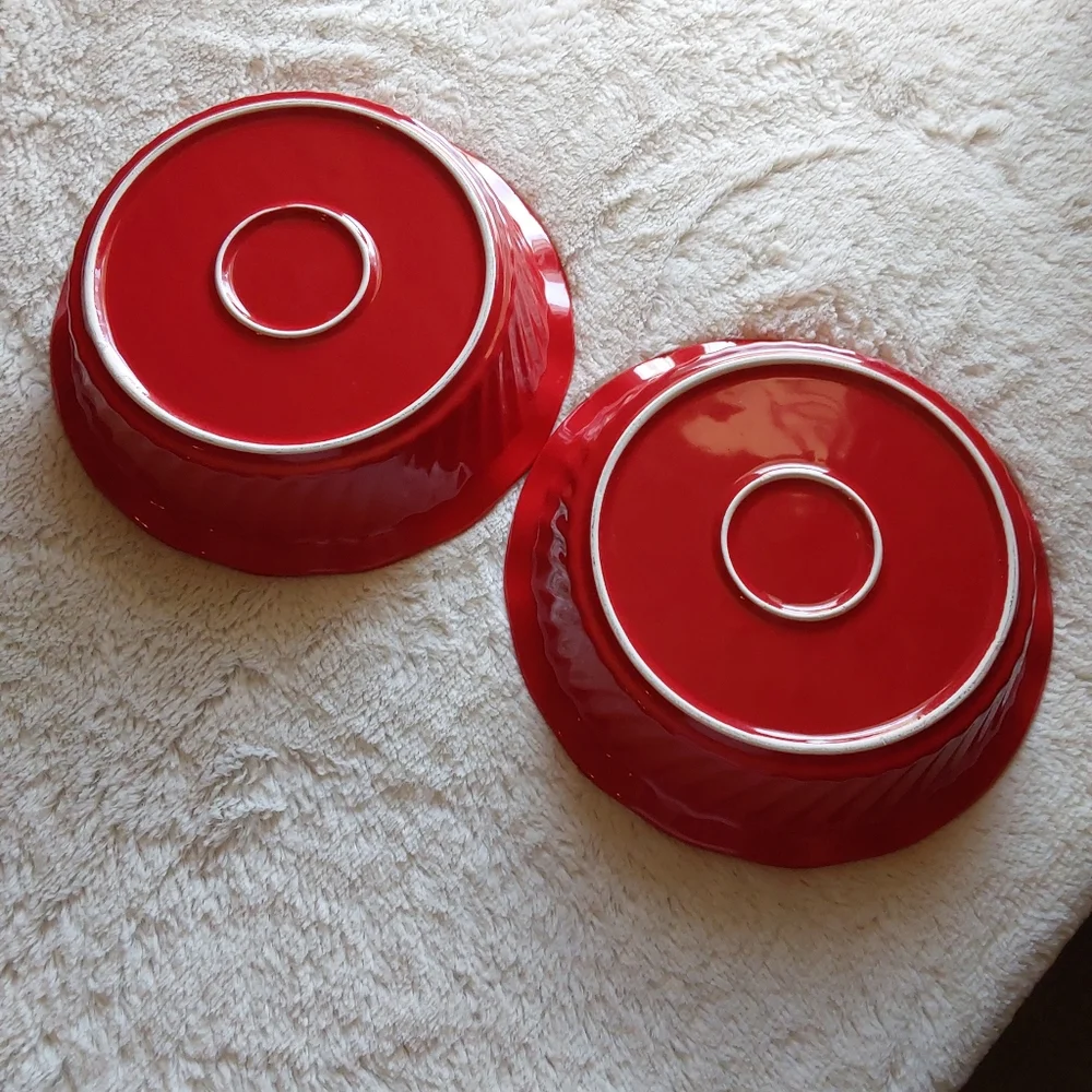 🌺 NEW *Set of 2* Red and White Ceramic Baking Dish Set